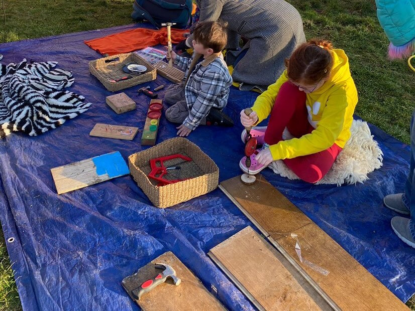 children doing woodwork